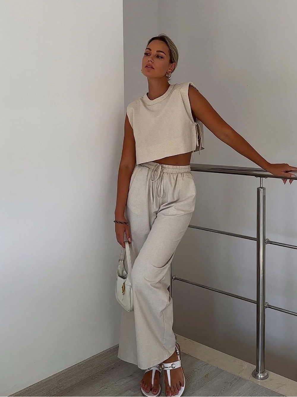 NWT Commense Linen Set side tie Size Med